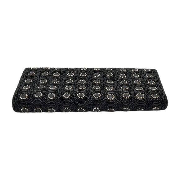 Deepa Gurnani Pattern Handmade Bead/Crystal Evening Bag Clutch Black NEW FLAWS - Picture 9 of 15